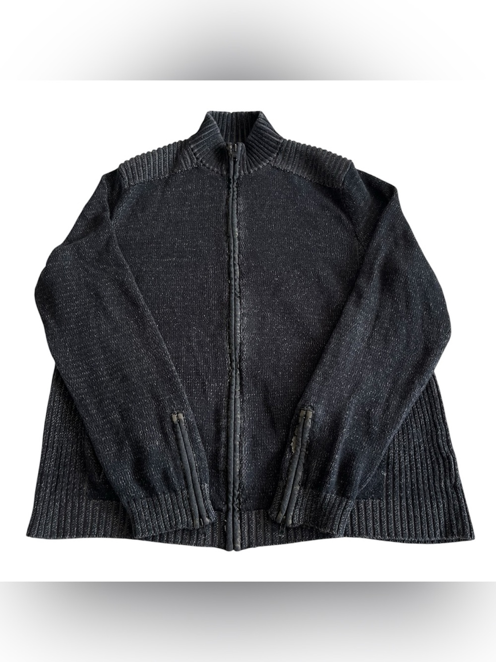 Rock & Republic Zip Up Sweater Gray Charcoal Black Pockets Comfy Men's XL Grunge